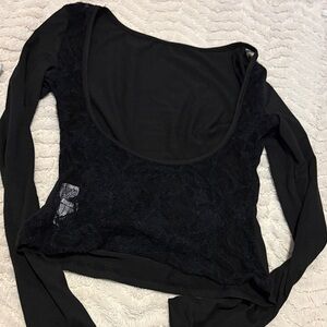 SHEIN Black Lace Long Sleeve Top